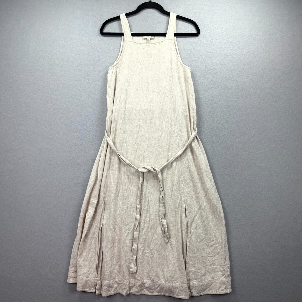 Gilli Tank Mini Dress Womens Small Beige Rayon Linen Blend Tie Waist Square Neck